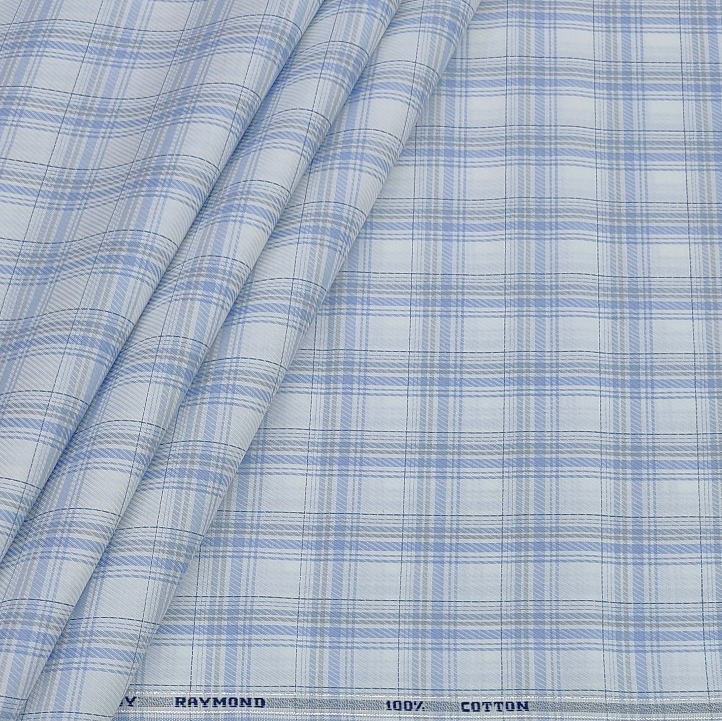 Shirt Fabric Raymond 100% Giza Cotton Premium Check Colour Blue N White
